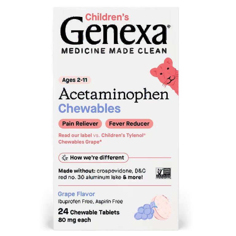 Genexa Children's Acetaminophen Pain & Fever Relief Chewable Tablets, 24 Ct | Walmart (US)