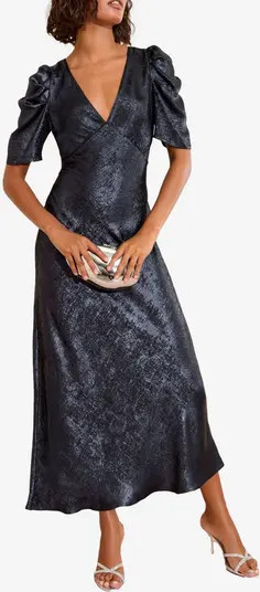 Friends Like These Foil Puff Sleeve Midi Cocktail Dress | Nordstrom | Nordstrom