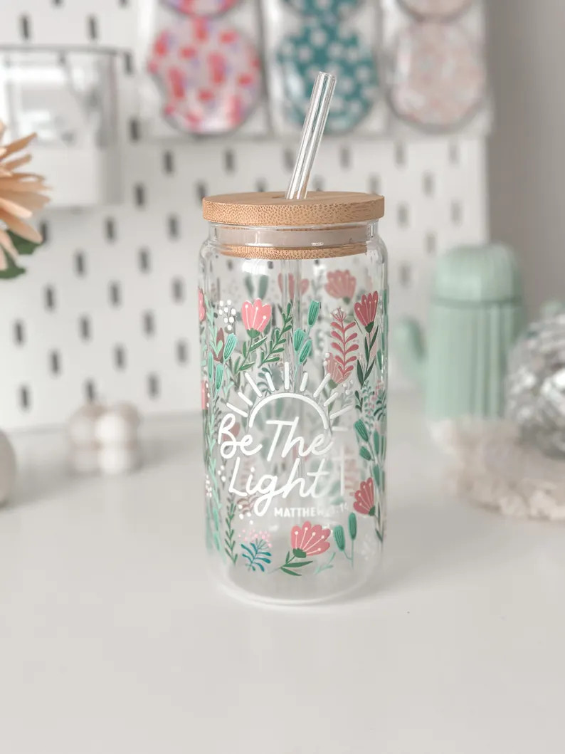 Christian Iced Coffee Cup 16oz Bible Verse Glass Tumbler Bible Verses Easter Gifts for Her Self C... | Etsy (US)