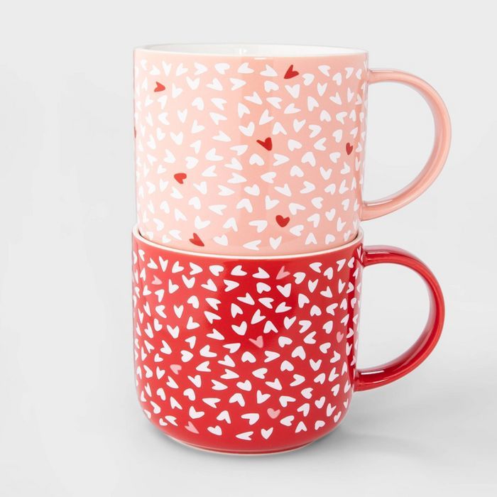 15oz 2pk Stoneware Hearts Mugs Red/Pink - Opalhouse™ | Target