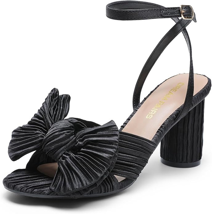 DREAM PAIRS Women's Bow Knot Heeled Sandals Low Chunky Heels Open Toe Ankle Strap Slingback Dress... | Amazon (US)