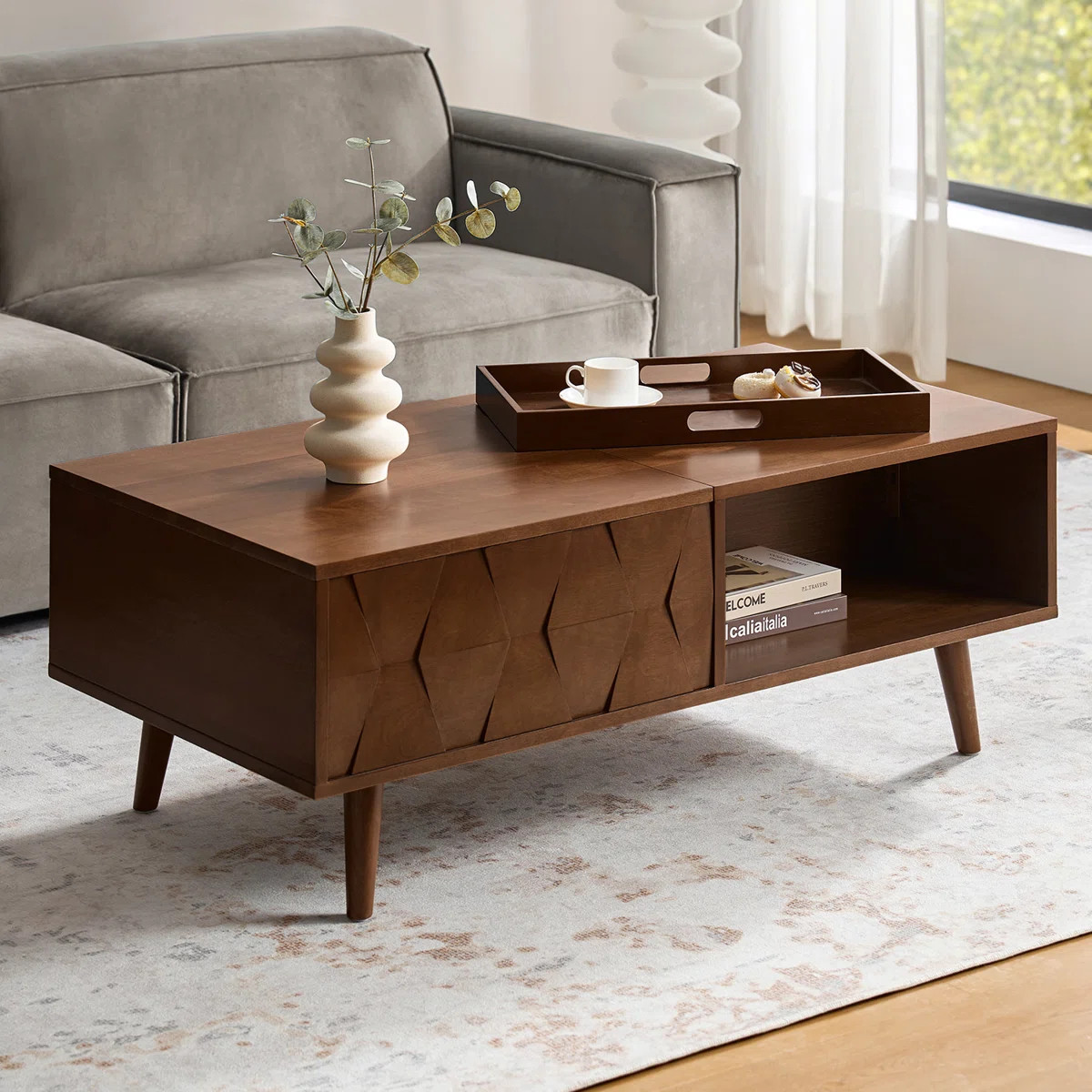 Iasiah Doody 47.25"W Mid-century Lift-Top Coffee Table with Storage Tray | Wayfair North America