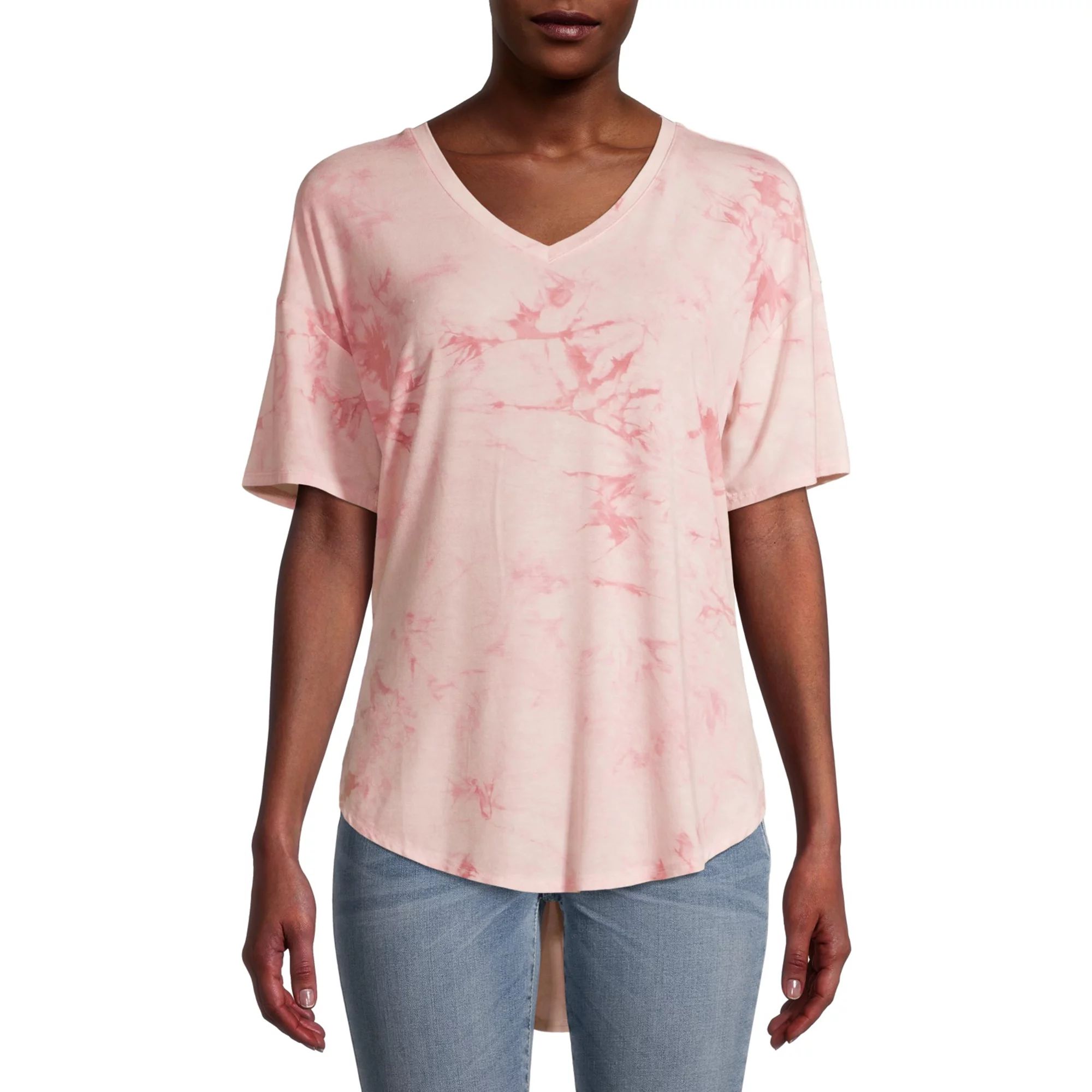 Time and Tru Women's Short Sleeve V-Neck Tunic T-Shirt | Walmart (US)