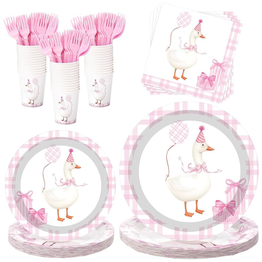 Havawish 120 Pcs One Silly Goose Birthday Party Tableware Set Pink Baby Shower Plates Cup Napkins... | Amazon (US)