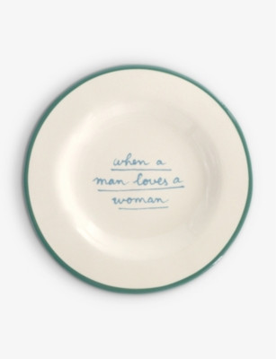 When a man loves a woman hand-painted stoneware dessert plate 20cm | Selfridges