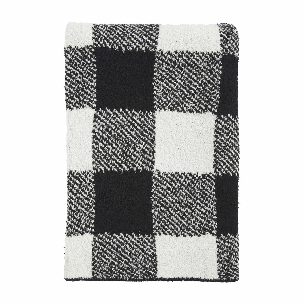 Chenille Blanket, Black/Cream Buffalo Check | SpearmintLOVE