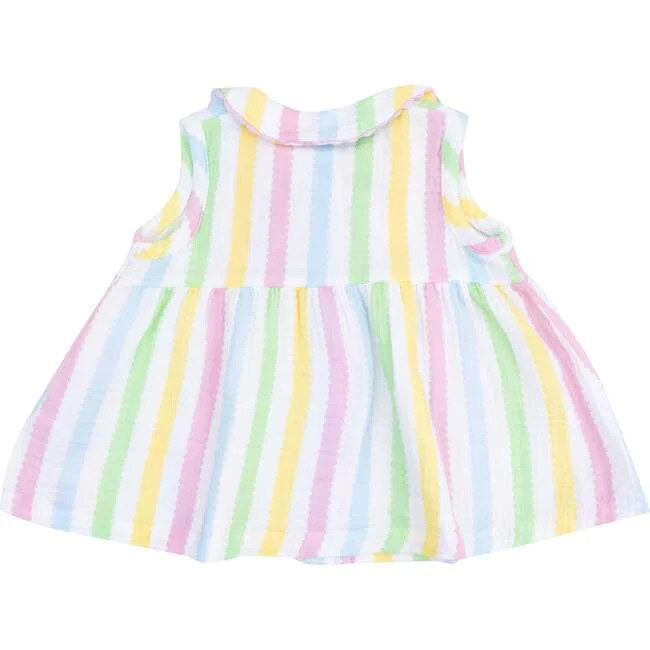 Angel Dear | The Jill, Peter Pan Button Front Dress w/ Ric Rac Trim, Stripe (Multicolor, Size 4Y) | Maisonette | Maisonette