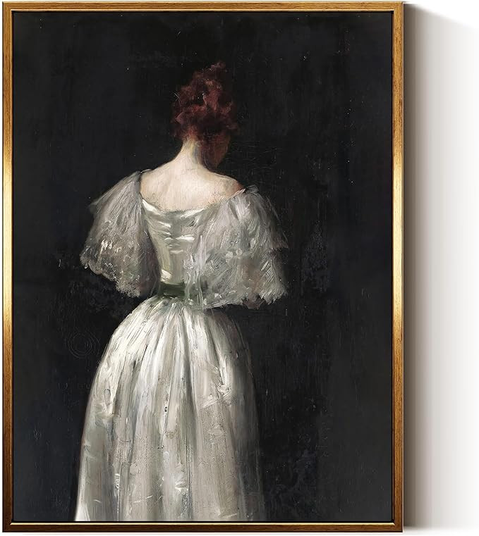 InSimSea Golden Framed Vintage Canvas Wall Art Seventeenth Century Lady in White Dress Dark Toned... | Amazon (US)