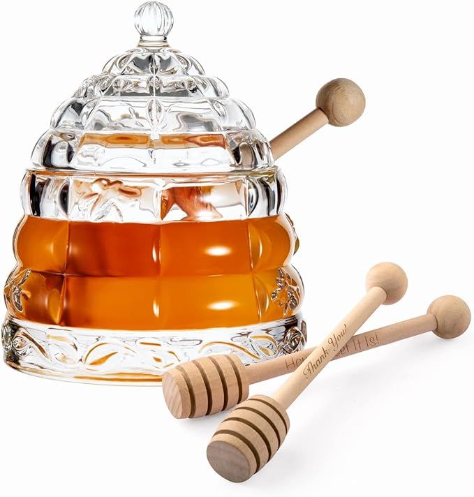 M&N Home Beehive Crystal Honey Dish and 3 Dippers, Honey Jar and Dipper Set, Large Glass Jar Hone... | Amazon (US)