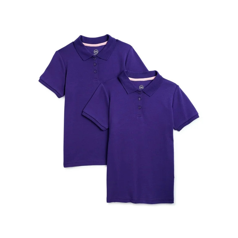 Wonder Nation Girls School Uniform Interlock Short Sleeve Polo Shirt, 2-Pack, Sizes 4-18 | Walmart (US)