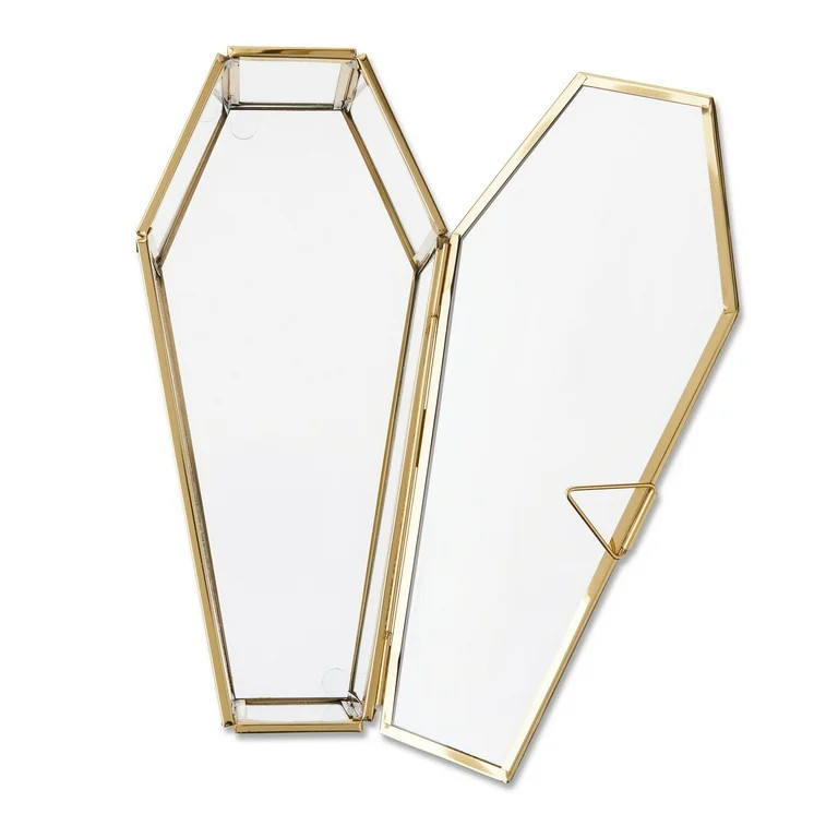 Glass & Steel Coffin Tabletop Decor, Clear & Gold, 9" x 4", Halloween by Way To Celebrate | Walmart (US)