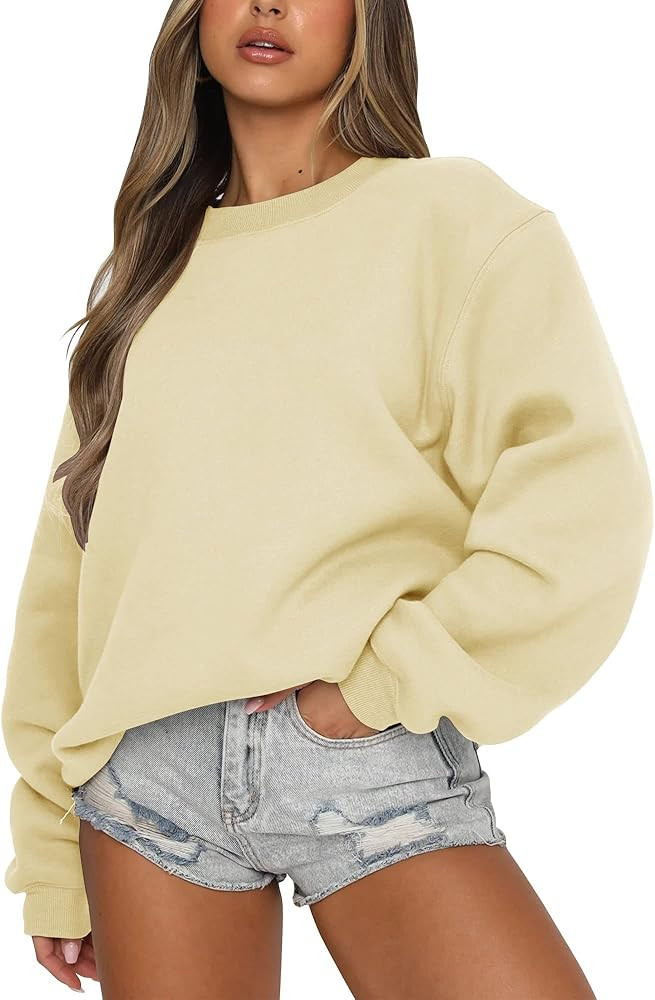 Fanway&EC Women's Long Sleeve Sweatshirt Casual Crewneck Oversized Pullover Hoodies Fall Tops | Amazon (US)