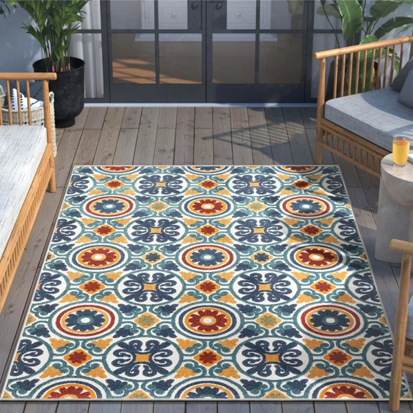Well Woven Dorado Audun Modern Indoor / Outdoor Geometric Blue Hi-Lo Area Rug | Wayfair North America