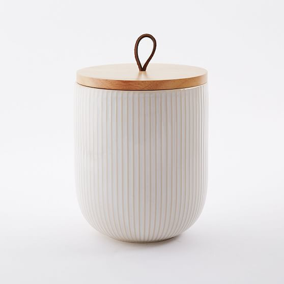 Open Box: Textured Kitchen Canister, Extra Large, White Lines | West Elm (US)