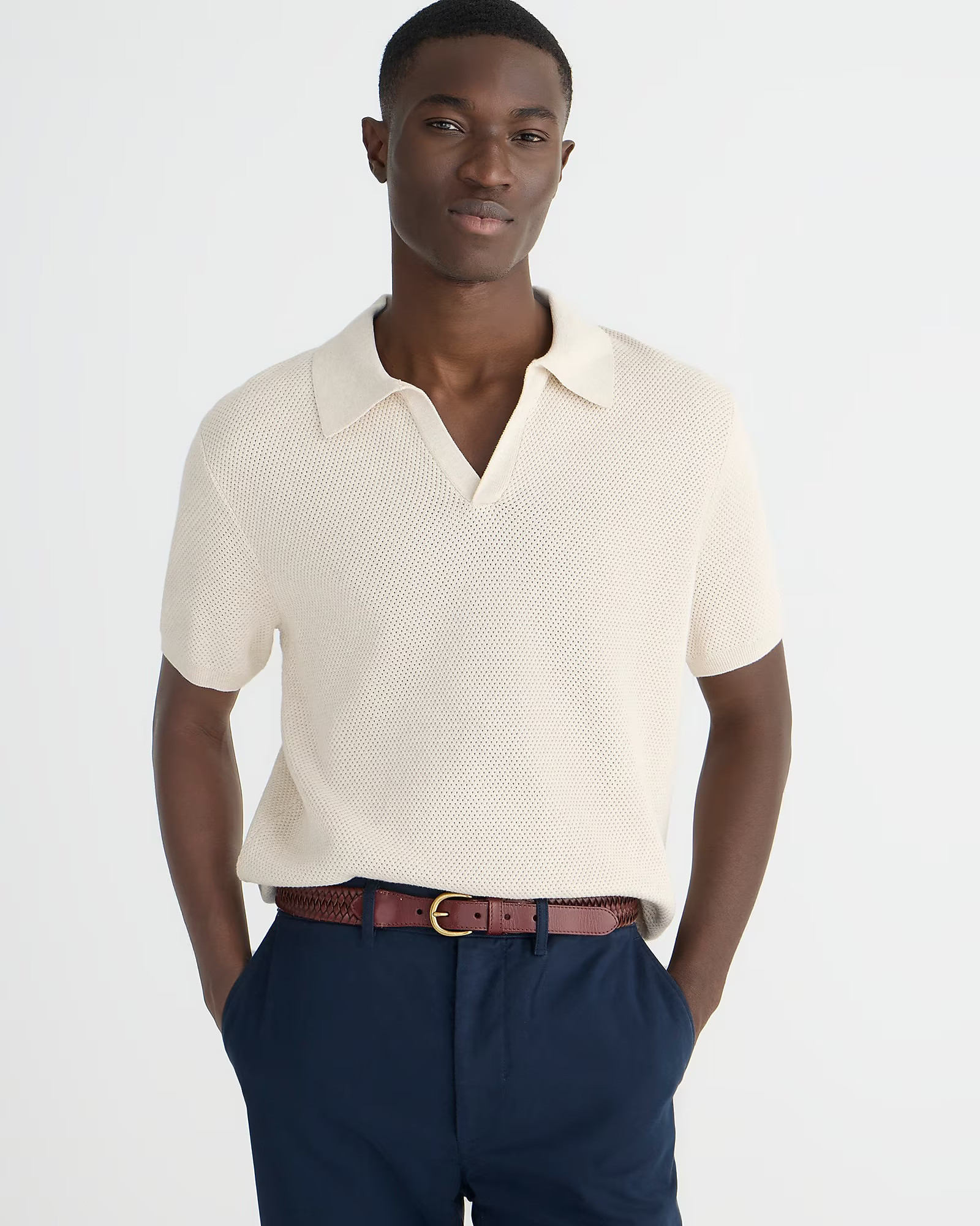 Short-sleeve cotton mesh-stitch johnny-collar sweater-polo | J. Crew US