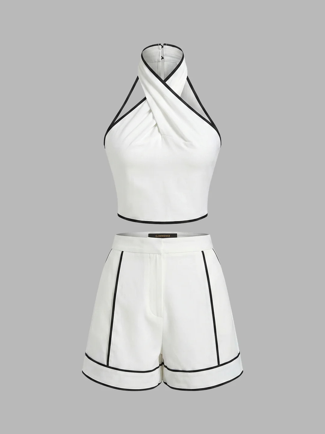 Contrast Trim Cotton Linen Top & Shorts Set | Commense