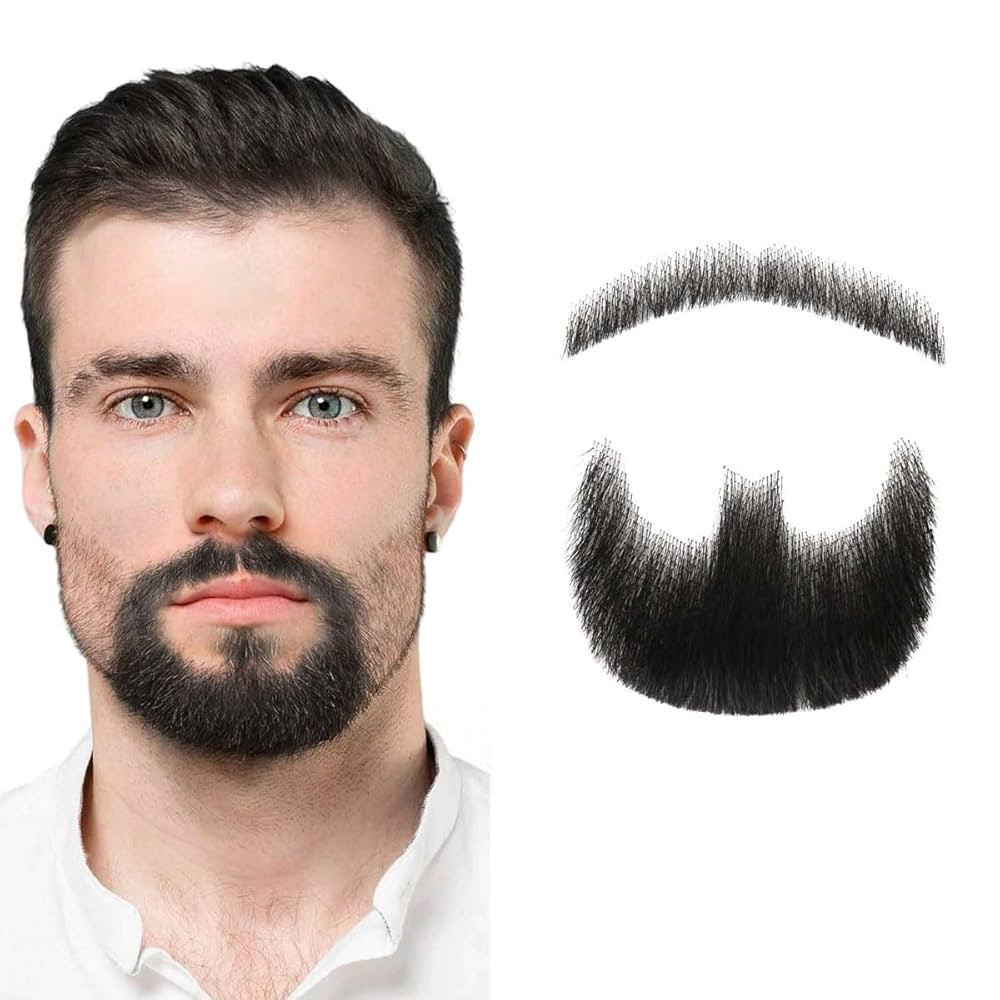 Fake Beard, Human Hair Mustache Goatee, Highly Realistic Beard And Mustache, Black Soft Lace Fron... | Amazon (US)