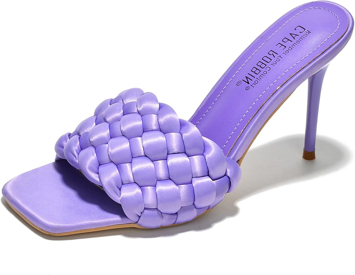 Cape Robbin Women's Stiletto Heel Sandals - Square Open Toe Slip-On High Heels with Braided Upper... | Amazon (US)