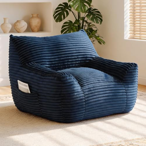 Bean Bag Chair for Adults & Kids, Giant Bean Bag Sofa with Side Pocket, Corduroy Beanbag Chair with Armrests, Comfy Stuffed Floor Sofa for Living Room Bedroom Dorm, Blue | Amazon (US)
