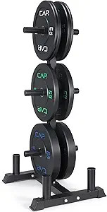 CAP Barbell 2-Inch Olympic Bumper Plate Weight Set with 6 Post Rack | 100-370 lbs | Multiple Opti... | Amazon (US)