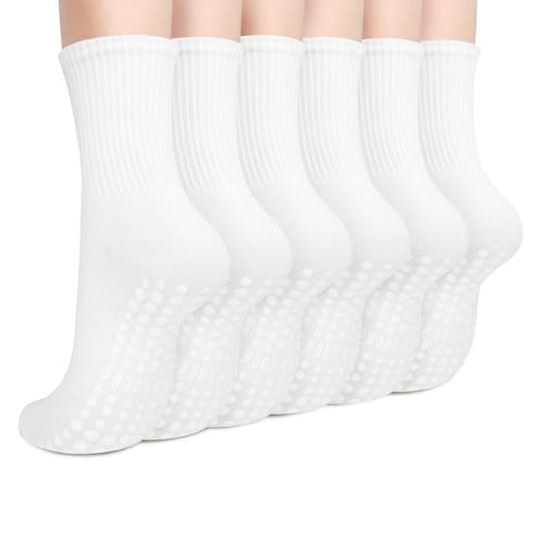 Justay 6 Pairs Pilates Socks with Grips for Women Soft Non Slip Crew Cotton Athletic Workout Barre Hospital Yoga Socks | Amazon (US)