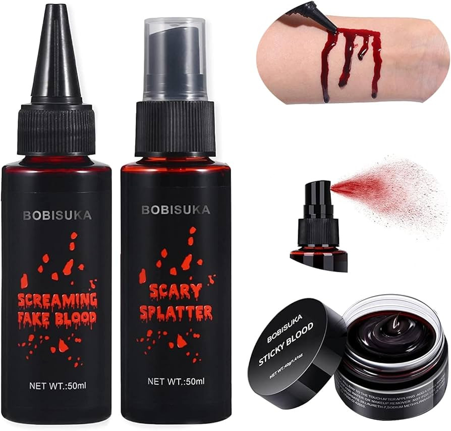 BOBISUKA 3PCS Halloween Fake Blood Makeup Kit - Coagulated Blood 1.41oz + Fake Blood Spray 1.76oz... | Amazon (US)