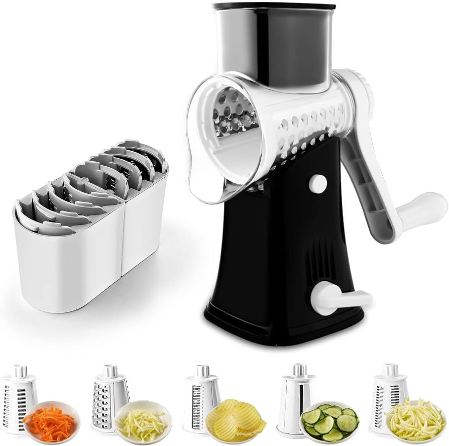 5 in 1 Cheese Grater, Cheese Grater with Handle,Rotary Cheese Grater with Replaceable Stainless B... | Amazon (US)
