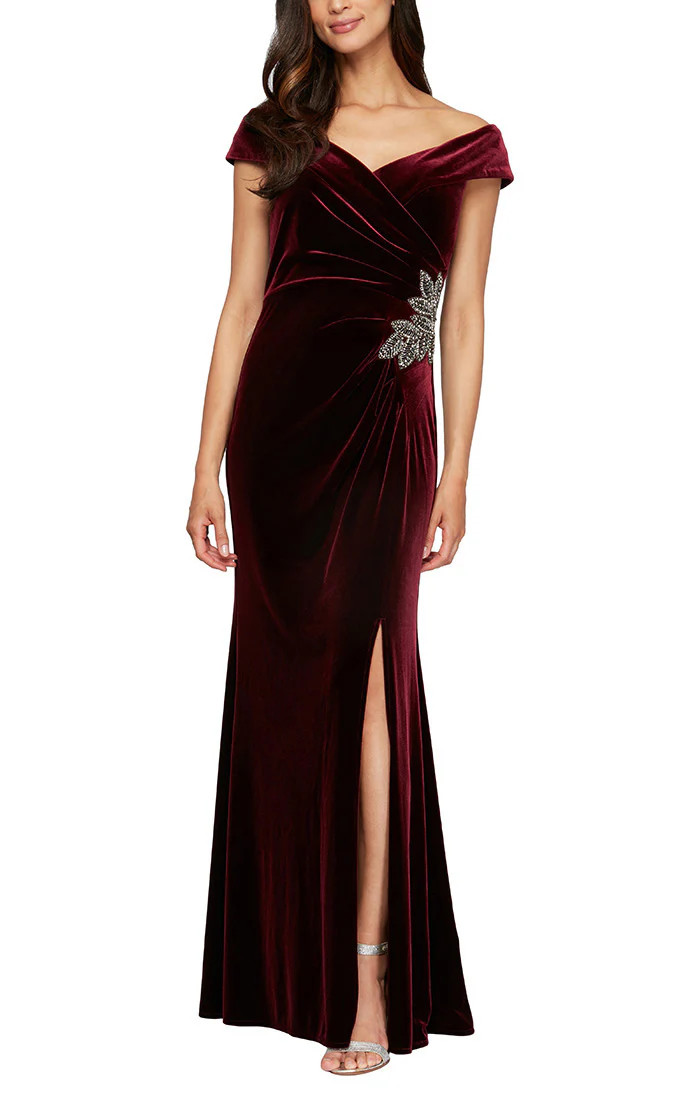 Plus Off the Shoulder Fit and Flare Velvet Gown | Alex Evenings