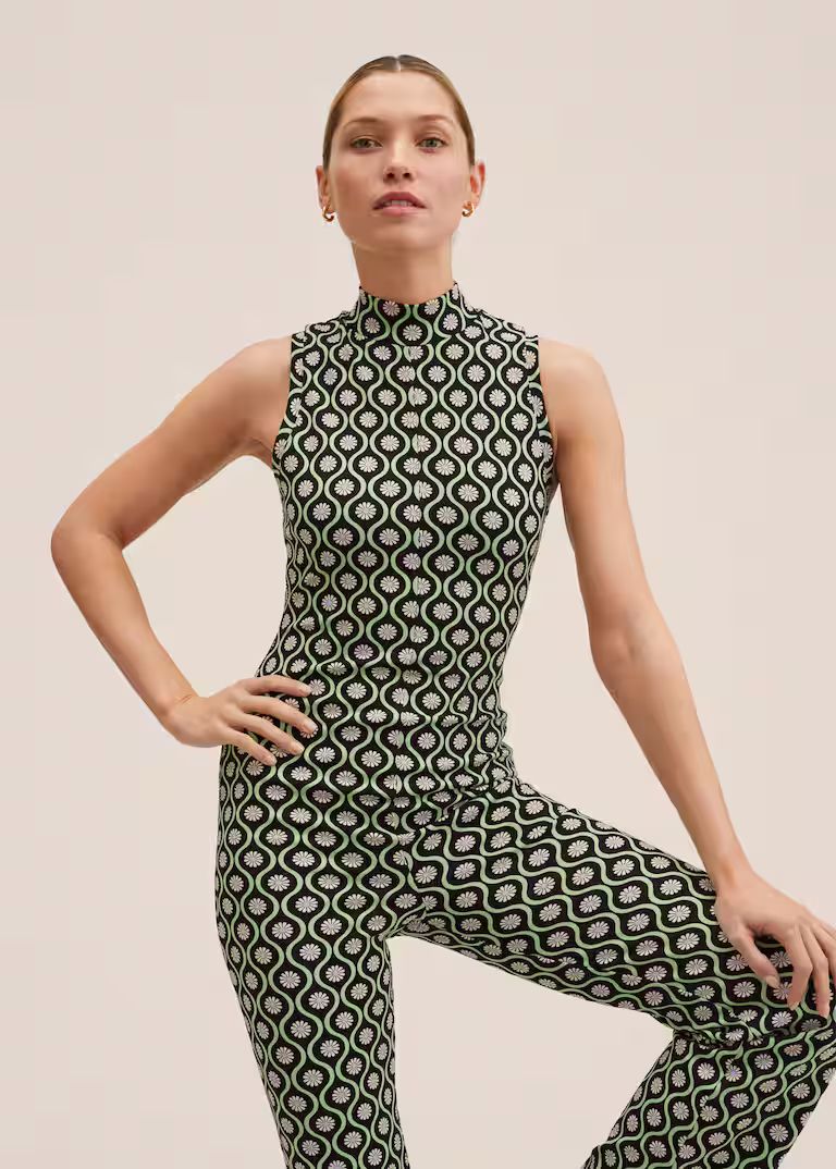 Long retro print jumpsuit -  Women | Mango USA | MANGO (US)