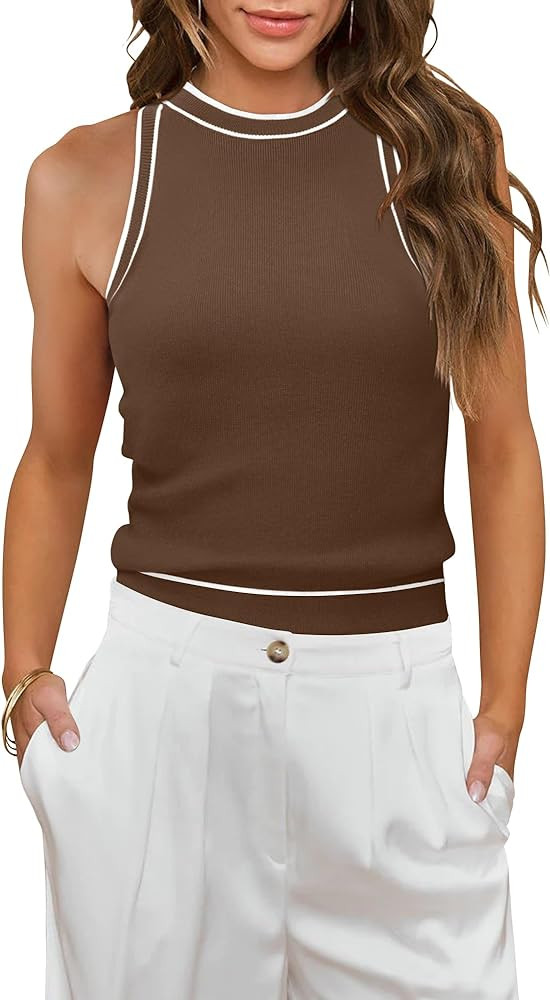 MIHOLL Women Summer Racerback Tank Tops Cute Sleeveless Halter Neck Tank Top Trendy Ribbed Croppe... | Amazon (US)