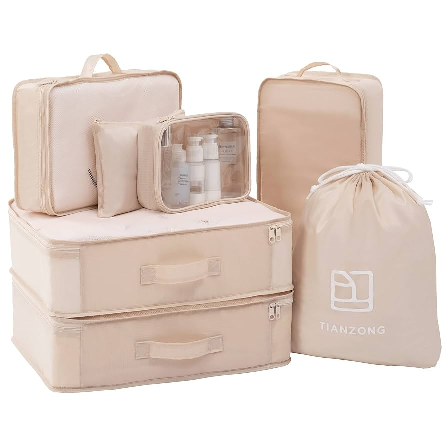 TianZong 7-piece Set Packing Cubes, Travel Bags for Luggage, Packing Organizers with Shoe Bag (Be... | Amazon (US)