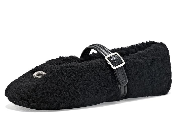COACH Sculpted C Shearling Mary Jane with Pave C Women's Flat Shoes Black: 5 M, Leather/Shearling | Zappos.com
