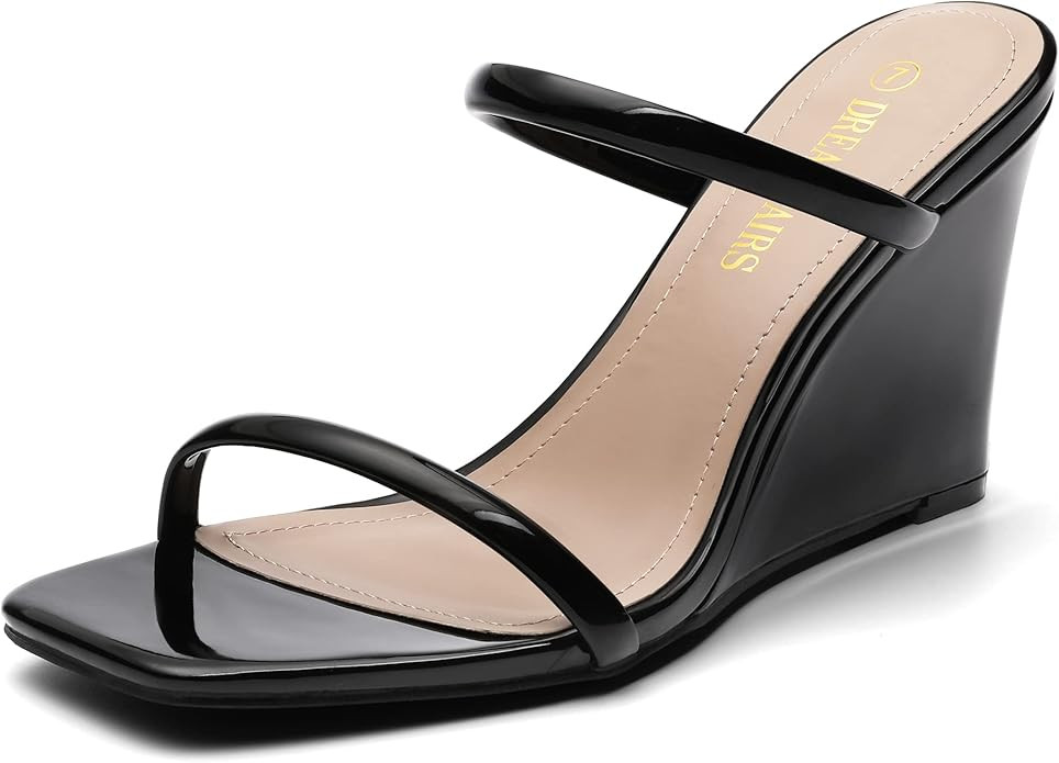 DREAM PAIRS Women's Slides Wedge Sandals Two Strap Square Open Toe Dress Shoes | Amazon (US)