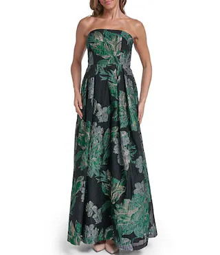 Eliza J Strapless Jacquard A Line Gown -  8 | Dillard's