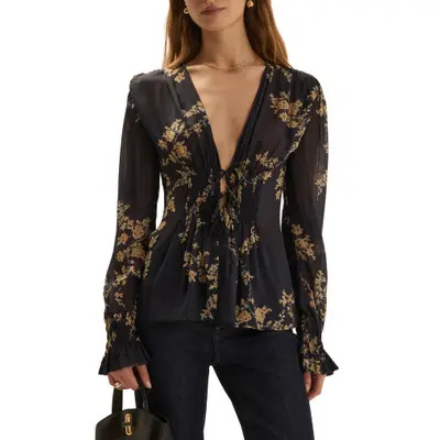 Favorite Daughter One Last Time Smocked Tie Top in Black at Nordstrom, Size X-Small | Nordstrom