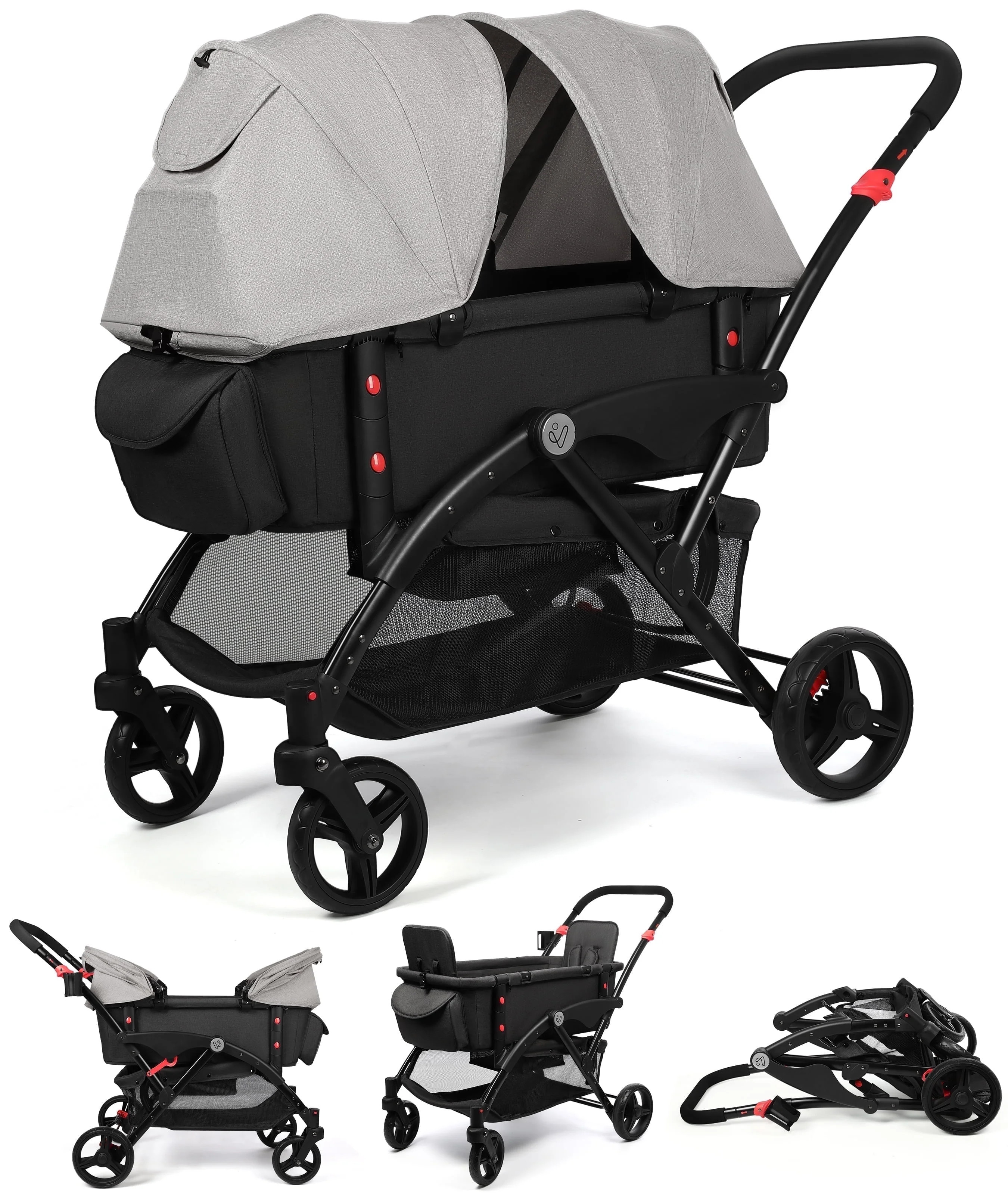 Vomeast Wagon Stroller with Canopy, 2-Seat Stroller Wagon for Kids, 5-Point Harness, Foldable, Gr... | Walmart (US)