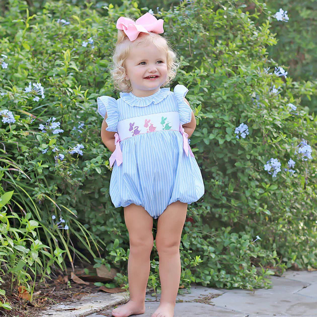 Pastel Smocked Bunny Light Blue Beverly Bubble | Classic Whimsy