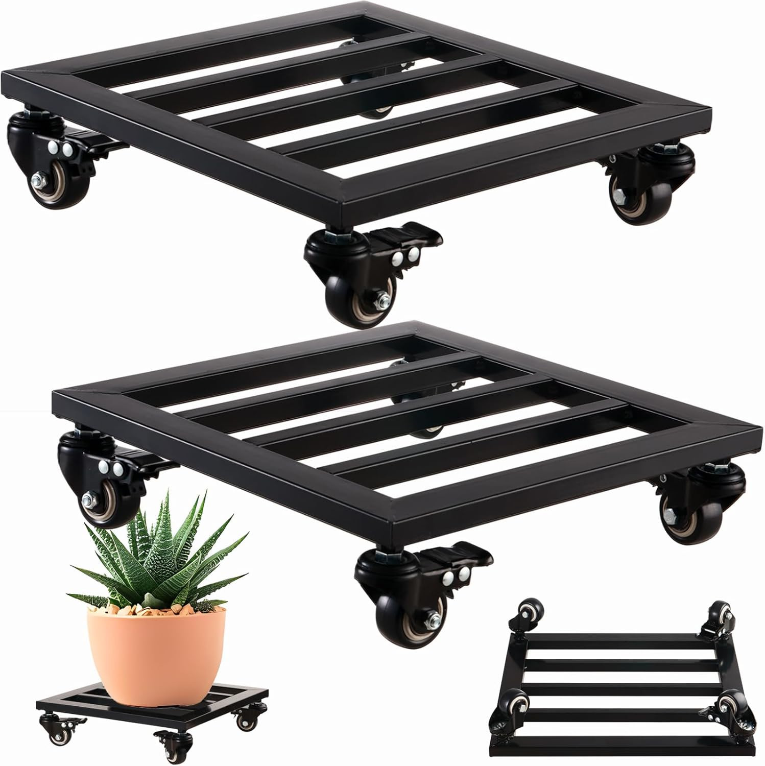 2 Packs Metal Square Plant Caddy with Wheels 12” Iron Wrought Rolling Plant Stand with Casters ... | Amazon (US)