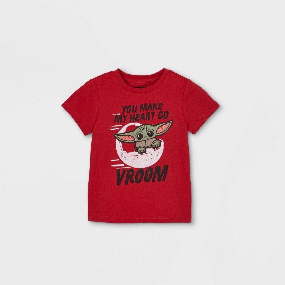 Toddler Boys' Star Wars Baby Yoda 'Vroom' Valentine's Day Short Sleeve Graphic T-Shirt - Red 2T | Target