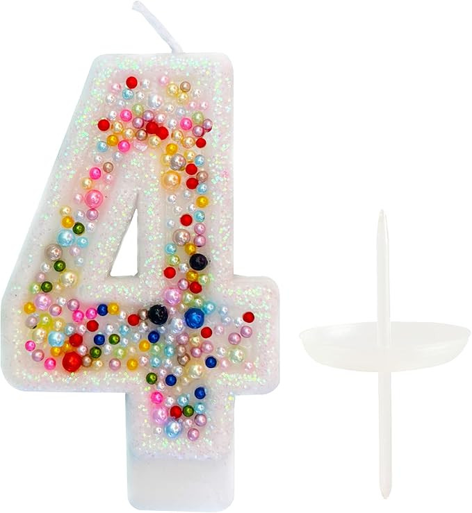 Birthday Candles, Pearl Sequin Number Candle Party Supplies (Number-4) | Amazon (US)