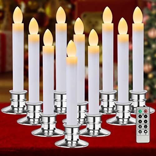 Christmas Window Candle Lights 10 Pack Flameless Candles Taper LED Christmas Decorations Battery ... | Amazon (US)
