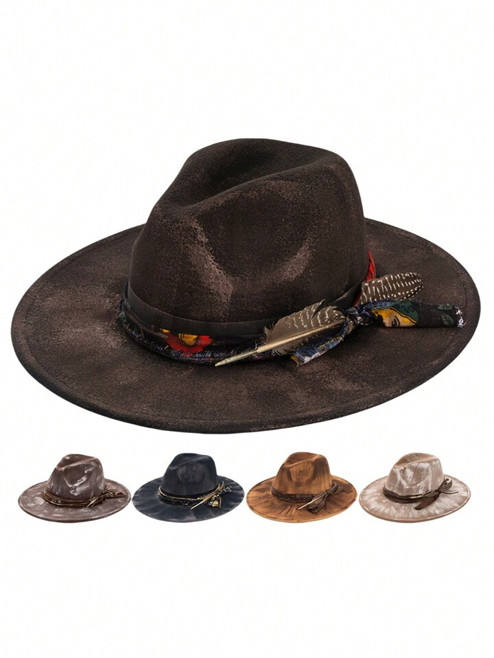 1pc Ladies' Vintage Knitted Felt Western Style Hat With Bohemian Braided Belt Decoration, Classic... | SHEIN