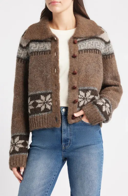 THE GREAT. The Nordic Scholar Cardigan in Hickory Fair Isle at Nordstrom, Size 0 | Nordstrom