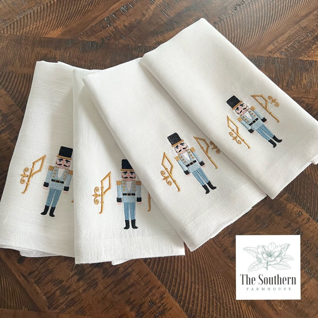 100% Linen Monogrammed Napkins - Christmas Nutcracker Monogram - Luncheon, Dinner or Cocktail Chr... | Etsy (US)