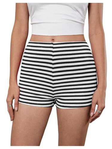 MakeMeChic Women's Crochet Shorts Striped Knit Pajama Micro Mini Shorts Summer Lounge Bottoms Black and White Small | Amazon (US)