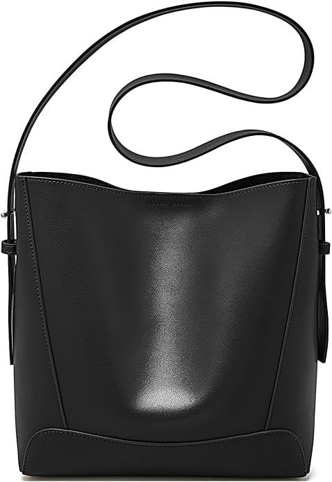 FOXLOVER Minimalism Leather Bucket Hobo Shoulder Bag for Women Small Lady Tote Handbag Purse | Amazon (US)