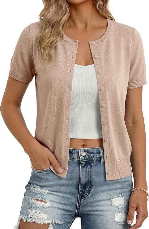 GRACE KARIN Womens Short Sleeve Cardigan Sweaters Lightweight Fall Outfits | Amazon (US)