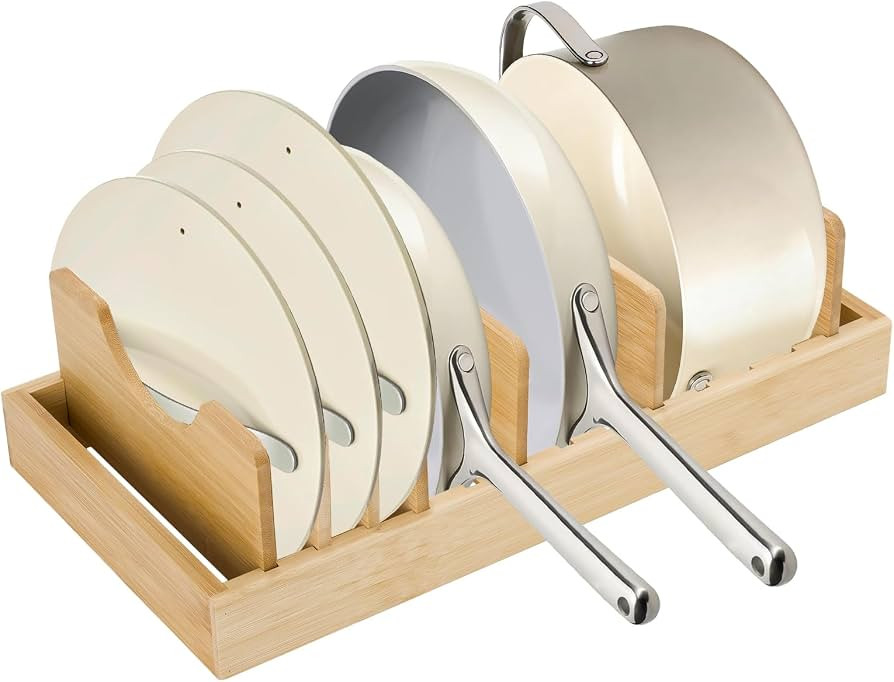Pan Organizer Compatible with Caraway, Pots and Pans Organizer Under Cabinet, Bamboo Pot Lid Orga... | Amazon (US)