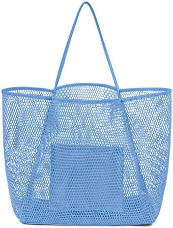 Mesh Beach Bag for Women, Large Tote Bag for Pool Swimming Travel Vacation, Foldable Lightweight ... | Amazon (US)