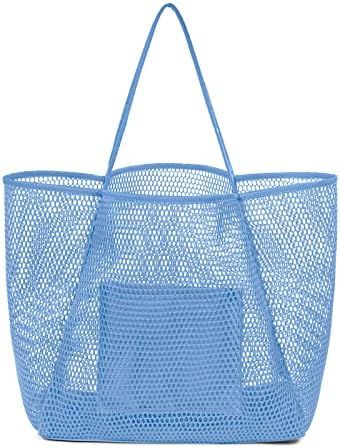 Mesh Beach Bag for Women, Large Tote Bag for Pool Swimming Travel Vacation, Foldable Lightweight ... | Amazon (US)
